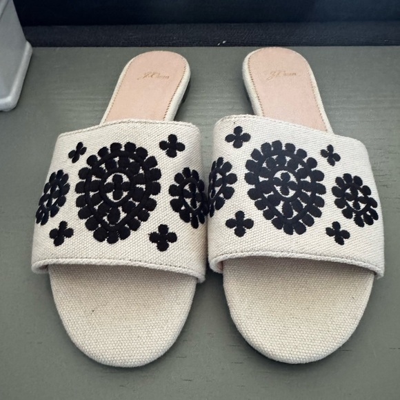 J. Crew Women’s Embroidered Cora Tan And Black Bohemian Slide Sandals Size 9.5 - Picture 2 of 9